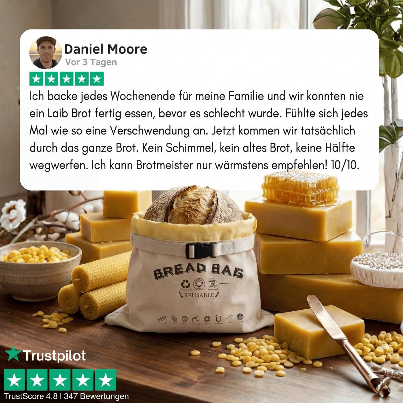 Premium-Brotbeutel aus Baumwolle und Bienenwachs